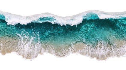 Fototapeta premium Turquoise ocean wave breaking on white sand beach with transparent background