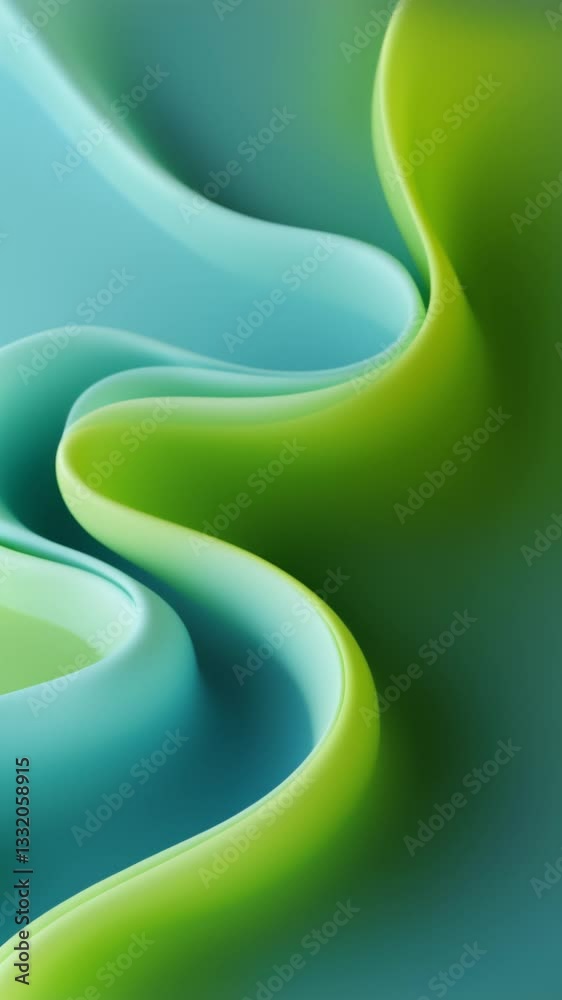 Fototapete Abstract fluid shapes in smooth gradients of green and blue hues creating a calming and serene background ideal for digital projects and design usage