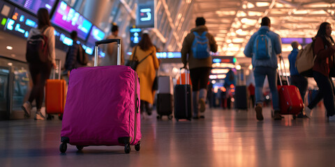 Purple Carry-on Suitcase in Airport Terminal