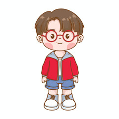 cute little boy with glasses and casual clothes cartoon vector illustration graphic design