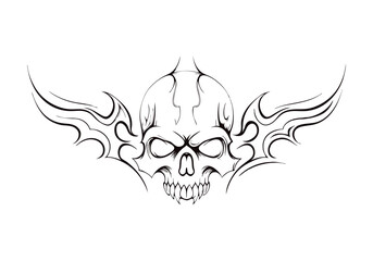 Tribal Skull Tattoo Design – Black and White Vector Illustration with Bold Tribal Patterns