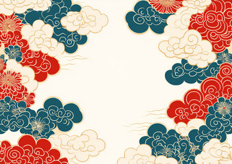 a light-colored background with colorful cloud patterns on the left and ri