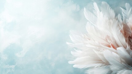 Obraz premium Soft white swan feathers on a pale blue watercolor-textured background