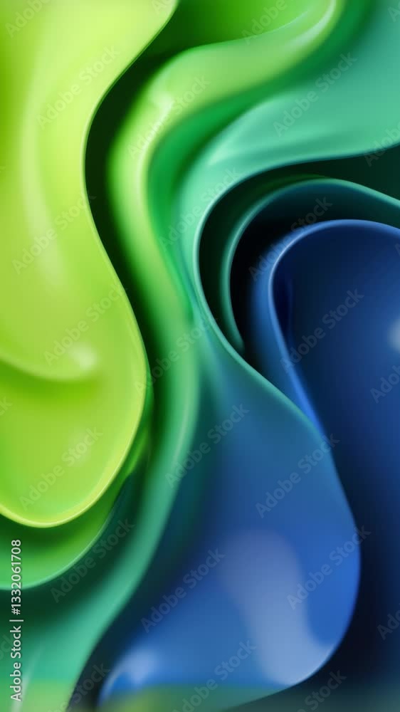 Poster Abstract fluid shapes in smooth gradients of green and blue hues creating a calming and serene background ideal for digital projects and design usage