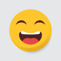 A happy yellow smiley emoji with a big laugh, expressing joy and positivity.