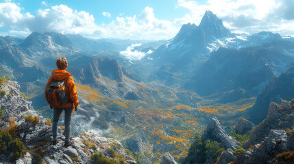 Person Hiking Majestic Mountain Vista