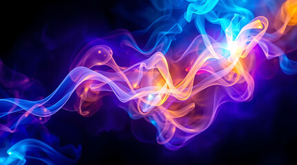 Fototapeta premium A dark and atmospheric background with swirling mystical smoke and dramatic light rays. Deep blues, purples, and subtle gold accents, sense of mystery and cinematic depth. Created with generative AI.