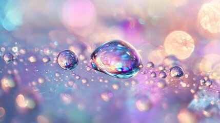Naklejka premium Beautiful Colorful Water Droplets on Soft Pastel Background with Bokeh Effect for Creative Projects