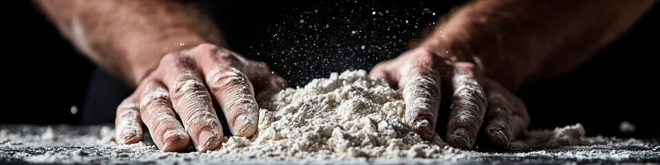 Hands and Flour on Dark Surface