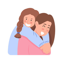 A vector illustration of a mother and daughter hugging, symbolizing love, family, and bonding.