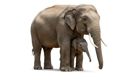 Naklejka premium Asian Elephant Mother and Baby Calf Tender Family Wildlife Image zoo cute love grey ears eyes skin 