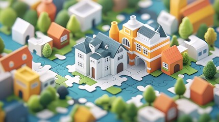 City Model Assembled from Jigsaw Puzzle Pieces Illustrates Urban Planning