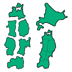 日本地図_北海道・東北地方の手描き地図セット_カラー