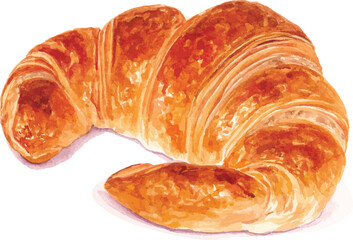 Watercolor Croissant Isolated on White Background