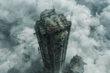 Post Apocalyptic Battlemap Tech Tower Skyscraper Illustration for RPG Games