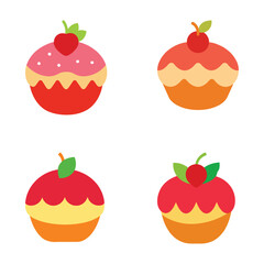 Set of cute cakes with berries and fruits, including cupcakes, muffins, and desserts, in a seamless vector design with strawberries, cherries, and chocolate for a sweet bakery theme