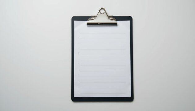 Blank Clipboard with Paper Sheet for Notes, Lists, and Document Presentation in a Minimalist Office Space