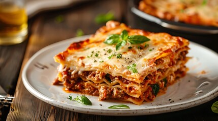 a plate of lasagna on a table