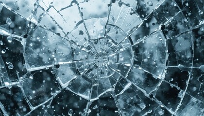 Shattered Glass Background with Intricate Patterns and Water Droplets for Artistic Design and Visual Effects