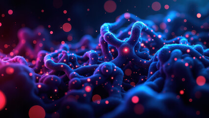 Close-up view of a molecule with glowing atomic structures against a starry background, symbolizing molecular biology or chemistry.