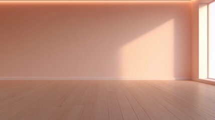 a modern, minimalist interior space with natural sunlight pouring through a large window and creating striking shadows