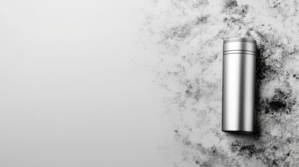 Silver Thermos Isolated on Textured Gray Surface from Above