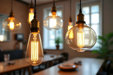 Elegant Indoor Lighting Design Featuring Vintage Glass Bulbs in a Cozy Restaurant Setting