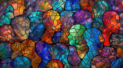 mosaic of diverse human profiles in artistic design