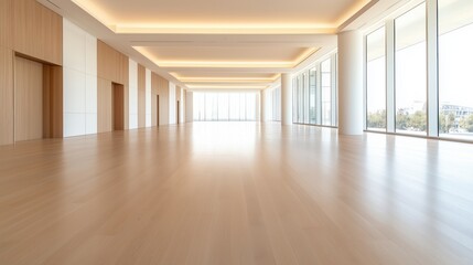 Fototapeta premium a modern interior of a spacious, empty room with floor to ceiling window