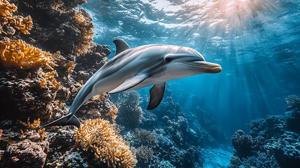 Striped Dolphin Coral Reef Underwater Wildlife Ocean Nature
