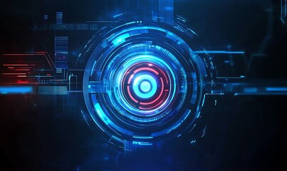 Obraz premium Tech futuristic technology background with power button. Abstract technology ui concept with futuristic hud elements. 