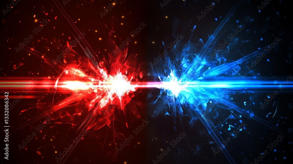 Poster dynamic abstract background with intersecting red and blue light rays creating an energetic and futu