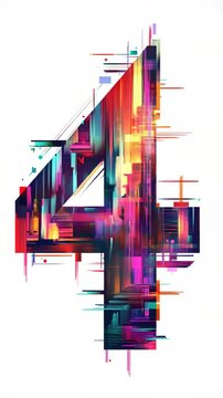 Number four with glitch effect vertical video.