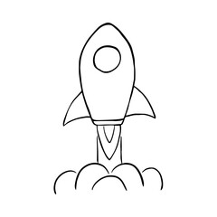 Rocket launch hand draw icon. Startup concept
