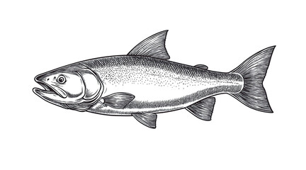 Obraz premium Fish sketch salmon trout. Vintage retro print, black white salmon trout fish sketch ink pencil style drawing, linear drawing, engrave old school. Sketch artwork salmon trout fish. Illustration