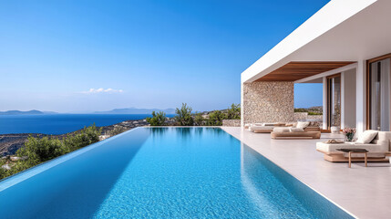 Fototapeta premium Infinity pool overlooking tranquil ocean in luxurious resort