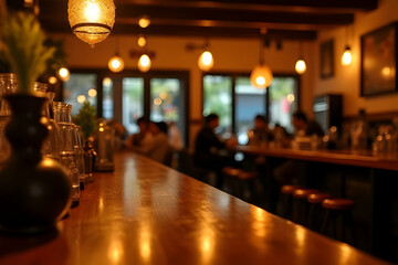 Cozy Restaurant Interior with Warm Lighting and Social Atmosphere in an Urban Setting