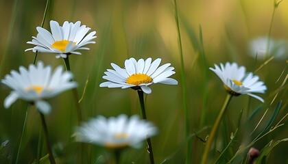 Nature's serenity daisies in a lush meadow close-up photography natural setting tranquil vibes