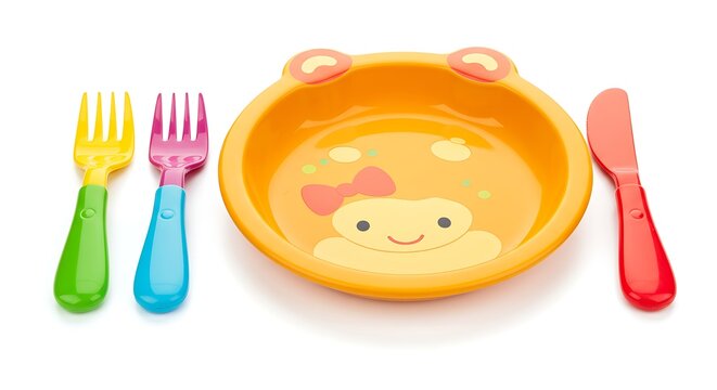 Colorful Kids Frog Plate Cutlery Set Fun Mealtime Design red bow blue pink baby fork cute food dish  - Powered by Adobe