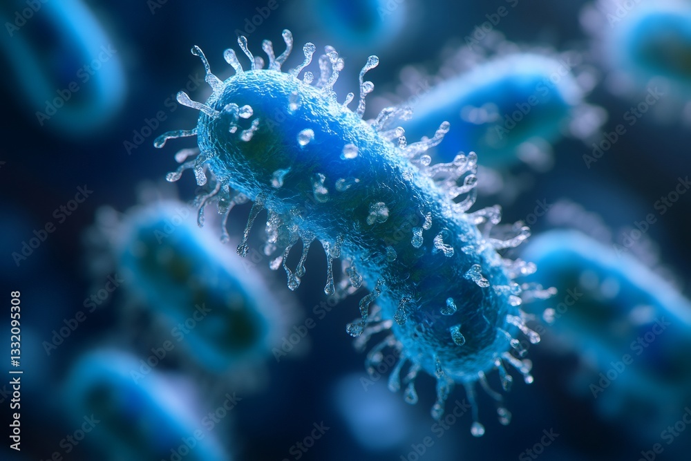 Poster Microscopic view of bacteria showing cell structure and fimbriae