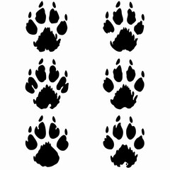 Fototapeta premium Mysterious Animal Tracks In The Wild, A Series Of Bold Black Paw Prints Against A Stark Isolated on Transparent Background