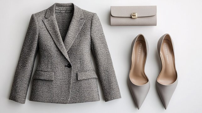 An elegant ensemble of clothing items with neutral tones