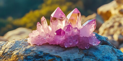 a crystal cluster of pink crystals