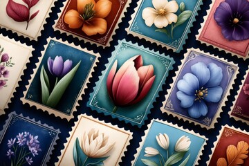 Colorful flower stamps showing floral diversity and beauty