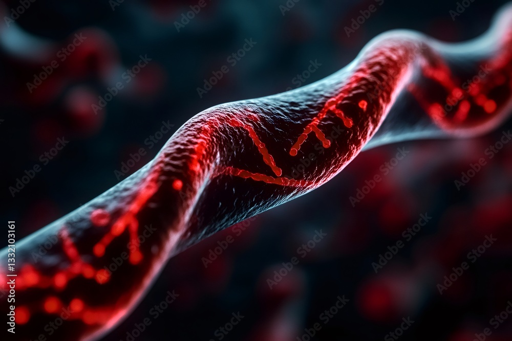 Poster Red dna helix rotating showing genetic code in a microscopic view