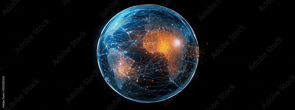 Poster global network connections visualization with digital nodes and links
