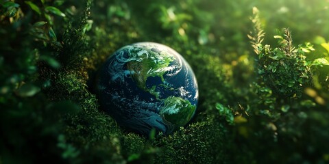 Earth Resting in Lush Greenery Representing Environmental Awareness and Conservation