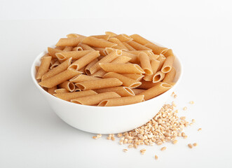 Raw Brown Pasta, Wholegrain Penne, Dry Whole Grain Noodle, Raw Spelt Macaroni, Healthy Italy Food