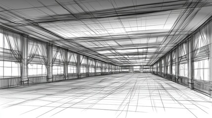 Fototapeta premium Architectural sketch of an empty ballroom, interior design concept