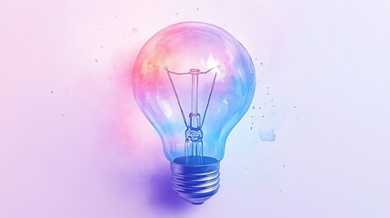 A stunning watercolor light bulb, filled with vibrant colors and bursts of energy, symbolizing the spark of new ideas and creative inspiration